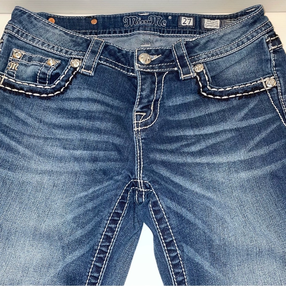 Miss Me Mid-rise Cuffed Capri Jean w/ Peace signs on pockets